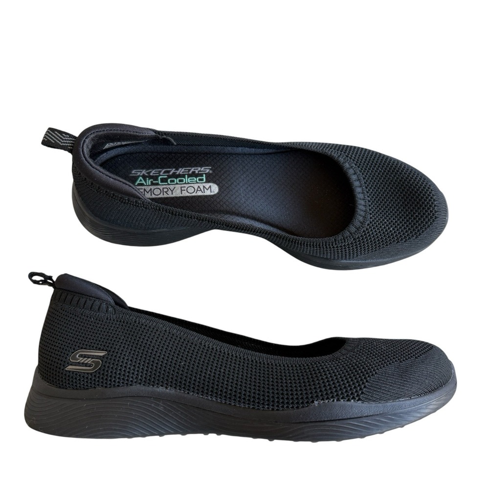 Skechers ballerina shoes women's 9 black flat flip on memory foam comfort 104134